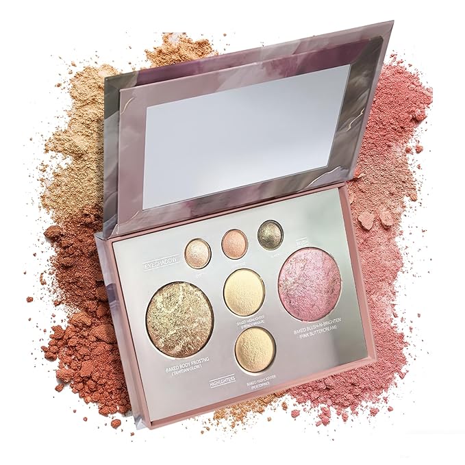 K'APEINE All in One Baked Makeup Palette, Dark Brown Eyeshadow, Blush Highlighter & Bronzer Face Kit Neutral Baked Powder ...