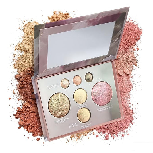 K'APEINE All in One Baked Makeup Palette, Dark Brown Eyeshadow, Blush Highlighter & Bronzer Face Kit Neutral Baked Powder ...