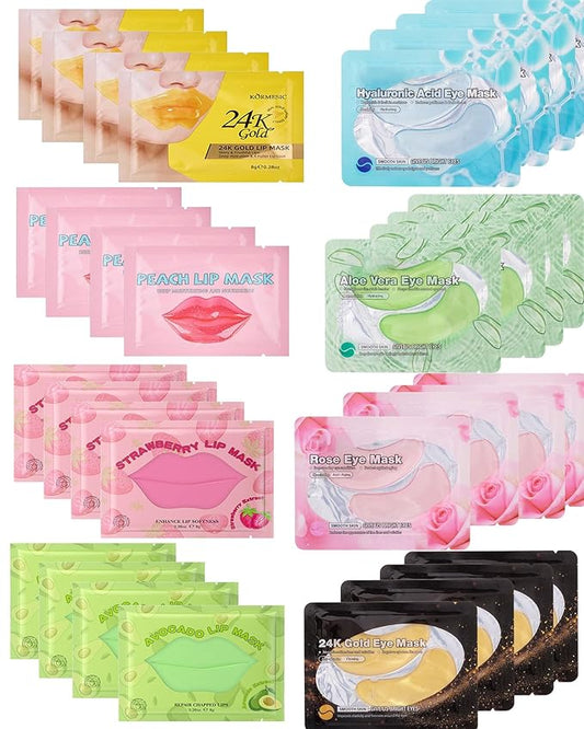 32 Pairs Lip Mask&Eye Mask Set, Supplied Skin Care Lip&Eye Pads,Moisturizing Lip Masks for Dry Lips Daily Spa,Crystal Hydr...