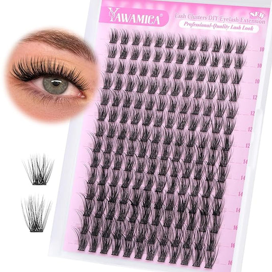 Yawamica Natural Lash Clusters DIY Cluster Eyelash Extensions 10-16mm Wispy Eyelash Clusters C Curly Individual Lashes 168...