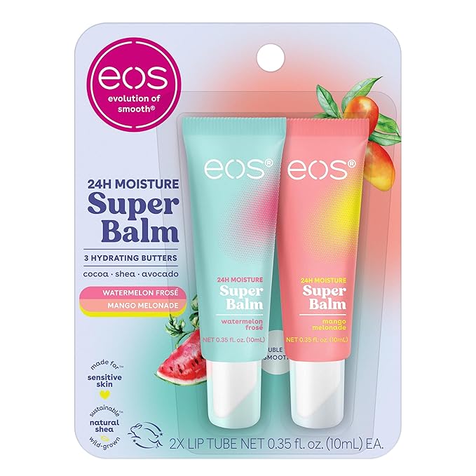 eos 24H Moisture Super Balm- Watermelon Frosé & Mango Melonade, Lip Mask, Day or Night Lip Treatment, Made for Sensitive S...