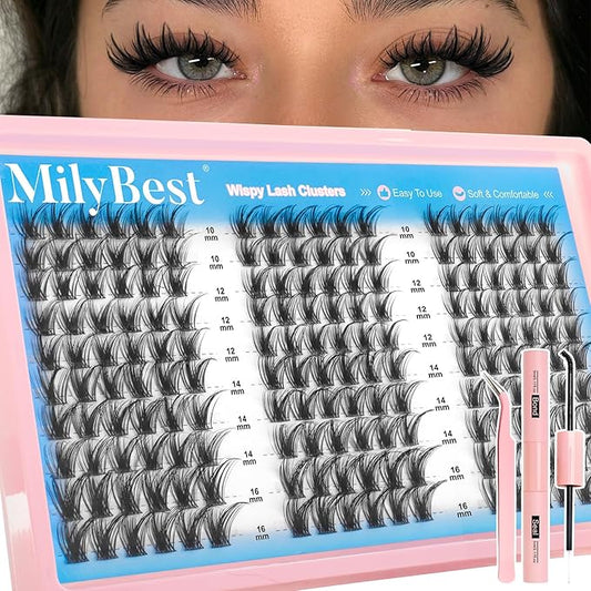 MilyBest Lash Clusters Kit Wispy Eyelash Clusters Lashes Natural DIY Lash Extension Kit 10-16mm Cluster Eyelash Extensions...