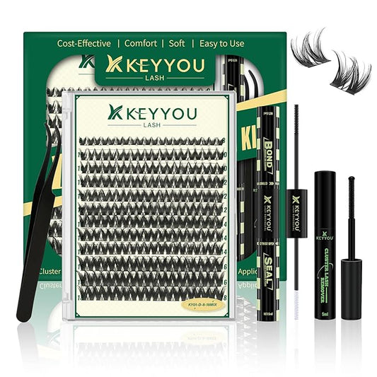 KEYYOULASH Lash Clusters Kit Thick 120pcs 8-18MIX Lash Extension Kit Volume Lash Clusters with Bond and Seal,Remover,Appli...