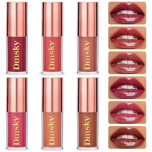 Dmsky Hydrating Glossy Lip Stain 6 Pack, Long-Lasting Lip Gloss Bulk Set, Lightweight Lip Tint with 6 Colors, Lip Gloss fo...