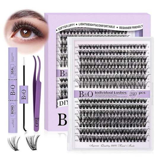 DIY Lash Extension Kit 280pcs Individual Lashes Cluster D Curl Eyelash Extension Kit Lash Clusters with Lash Bond and Seal...