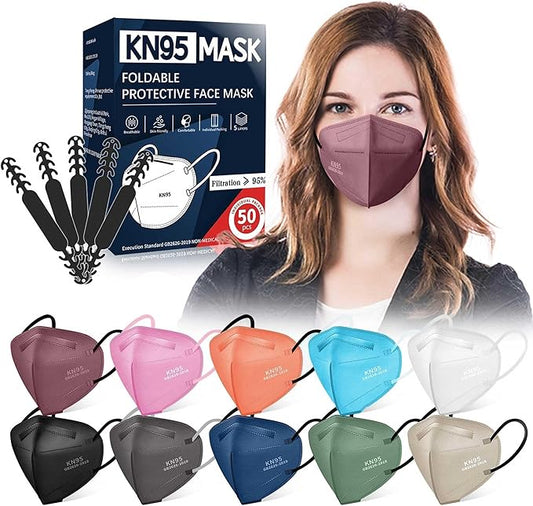FENFEN KN95 Face Masks Disposable Adults - 50 Pack 5 Layer Protection KN95 Masks Breathable Comfortable Dust Safety Mask I...