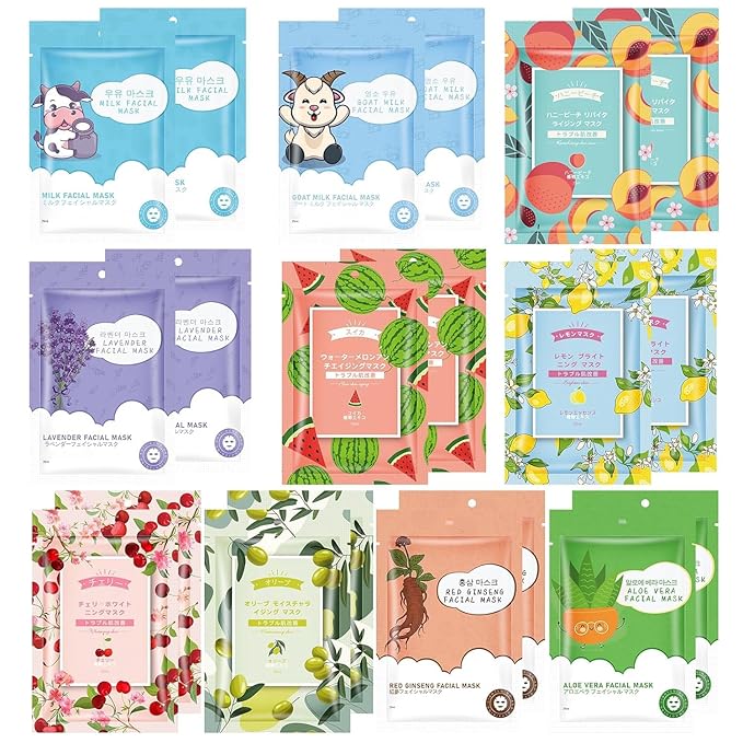 20 Sheets Face Masks Skincare,Hydrating Face Masks Suitable for All Skin Types,Facial Masks for Women Skin Care, Soothe an...