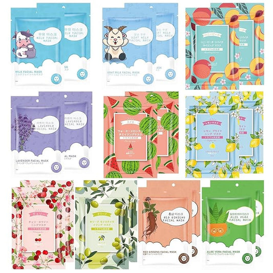 20 Sheets Face Masks Skincare,Hydrating Face Masks Suitable for All Skin Types,Facial Masks for Women Skin Care, Soothe an...
