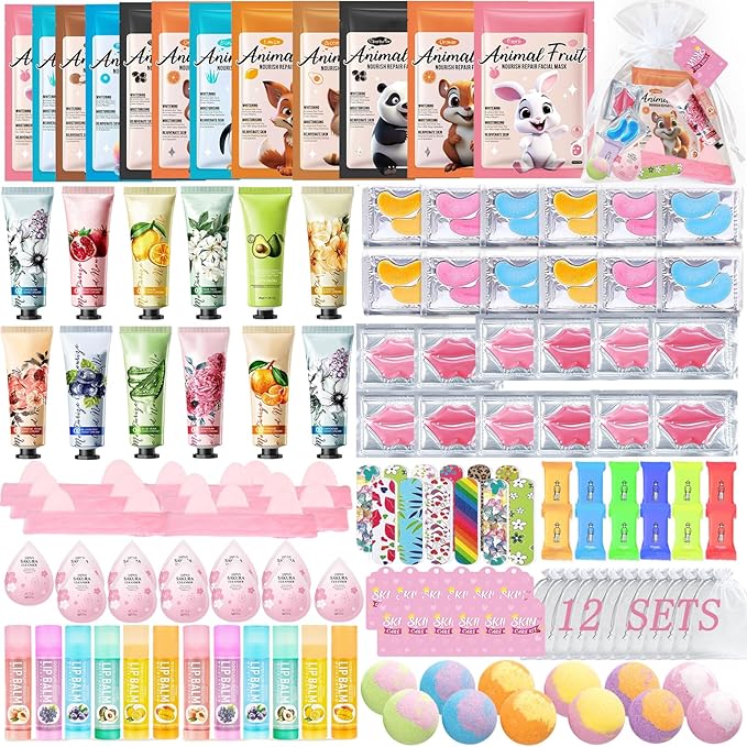 144 PCS Spa Party Supplies for Women,Spa Day Favors Essentials Include Face Masks Skincare, Games, Lip Balm, Under Eye Pat...