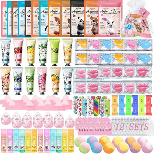 144 PCS Spa Party Supplies for Women,Spa Day Favors Essentials Include Face Masks Skincare, Games, Lip Balm, Under Eye Pat...