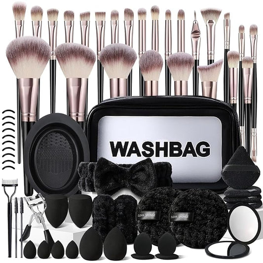 KUORYZAL Black Makeup Brushes Set Professional 63Pcs with Case Premium Synthetic for Foundation Concealer Blush Eyeshadow ...