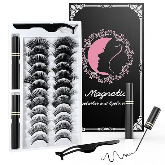 Magnetic Eyelashes Kit with Eyeliner - Magnetic Lashes Natural Look & Reusable 3D Mink False Eyelashes, No Glue Needed, Ea...