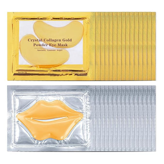CAHIUYOA 30PCS Lip Mask & Eye Mask 24k Gold Under Eye Patches for Puffy Eyes and Dark Circles Effectively Moisturizing the...