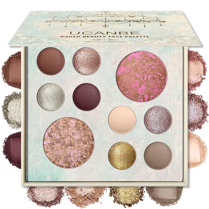 UCANBE All in One Baked Makeup Palette – Eyeshadow, Blush & Bronzer Face Kit, Neutral Pigmented Colors, Travel Size Compac...