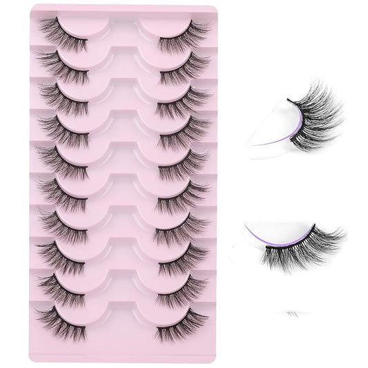 FANXITON Half Lashes Natural Look Wispy 10 Pairs Cat Eye Lashes 3D False Eyelashes Full Soft 15 MM Short Faux Mink Lashes ...