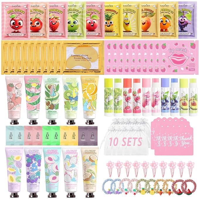 100Pcs Spa Party Supplies for Girls,Spa Party Favors Skincare Fruit Face Masks,Lip Masks,Under Eye Patches,Hand Cream,Lip ...