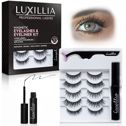Luxillia Magnetic Eyelashes Kit – 7 Piece Magnetic Eyelash & Eyeliner Set with Applicator – Natural Look Easy Apply Reusab...