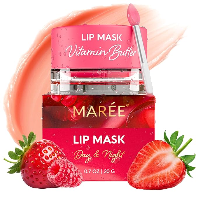 MAREE Lip Mask Overnight - Lip Moisturizer For Very Dry Lips - Hydrating Lip Butter Balm with Hyaluronic Acid & Collagen -...