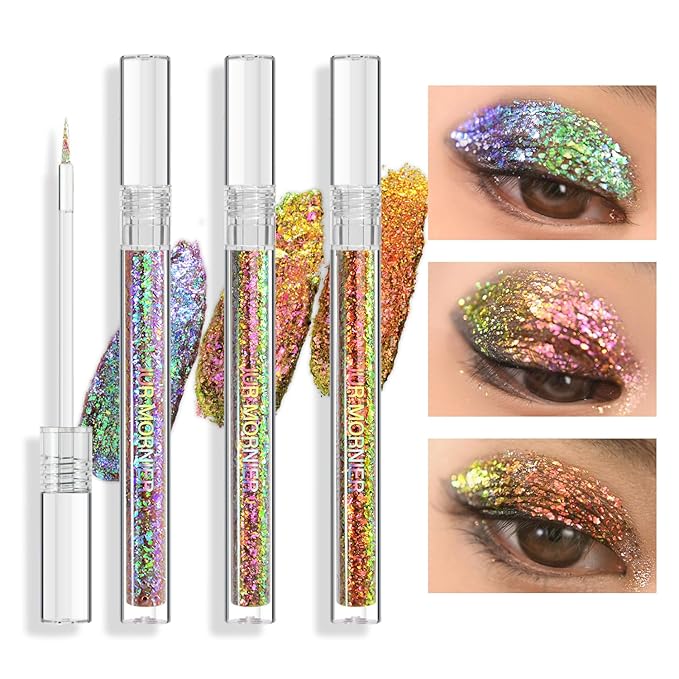 JUR MORNIER Multichrome Liquid Eyeshadow Set,3 Colors Multi-Dimensional Eye Liner Makeup,High Pigment Waterproof Metallic ...
