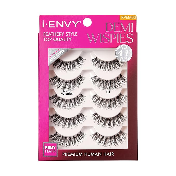 i-ENVY 5 Pairs Demi Wispies False Lashes (1 Pack), Premium Quality 100% Human Hair, Fluffy Feathered Eyelashes With Volume...