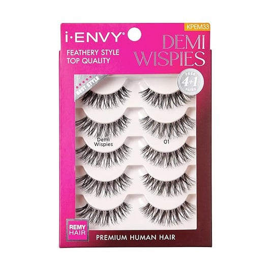 i-ENVY 5 Pairs Demi Wispies False Lashes (1 Pack), Premium Quality 100% Human Hair, Fluffy Feathered Eyelashes With Volume...