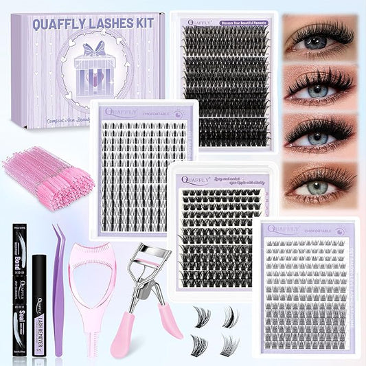 Lash Extension Kit 762 PCS Mixed Style DIY Lash Extension Kit With Lash Bond&Seal Remover Tweezer Mascara Shield Lash Curl...