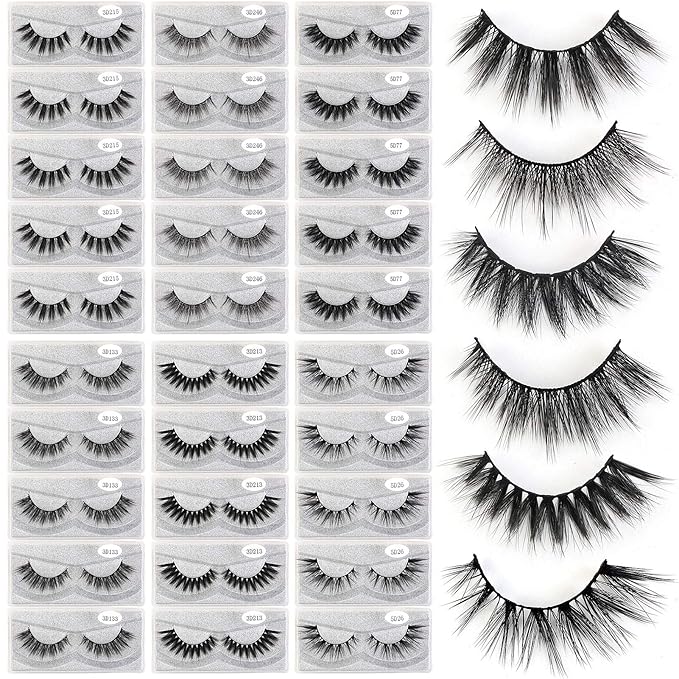 MAGEFY 30 Pairs 6 Styles Faux Mink Eyelashes, 16mm-20mm Lashes Natural Look to Dramatic False Eyelashes, Handmade Reusable...
