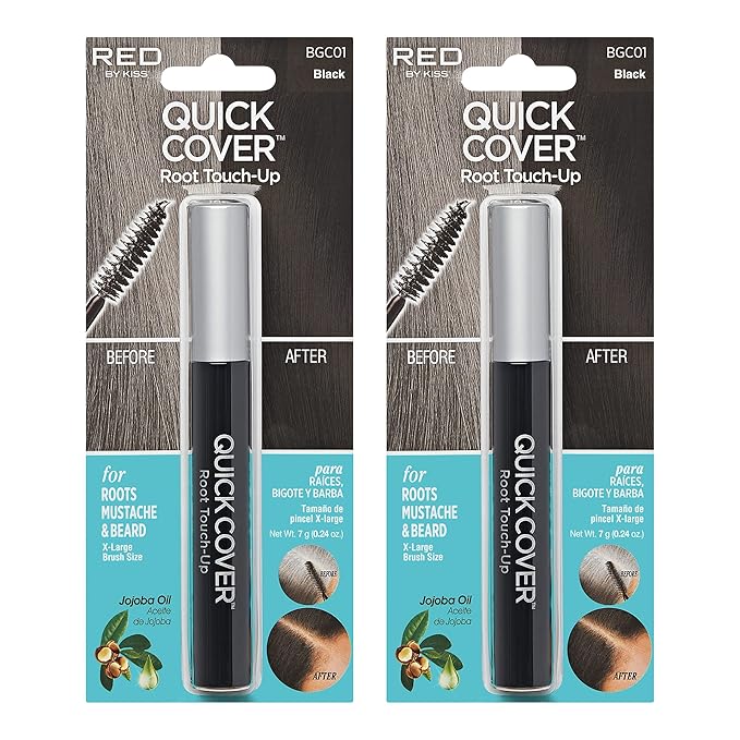 RED by KISS Quick Cover Root Touch Up Rescue (Black 2 Pack), Mascara Natural Water-Resistant Temporary Gray Concealer Cove...