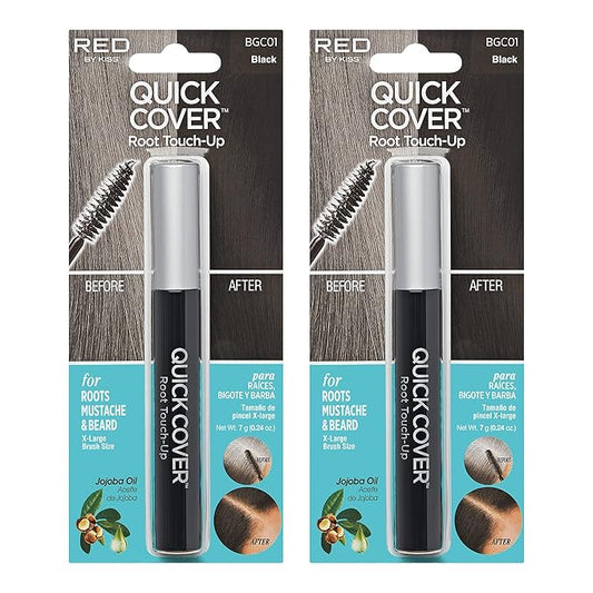 RED by KISS Quick Cover Root Touch Up Rescue (Black 2 Pack), Mascara Natural Water-Resistant Temporary Gray Concealer Cove...