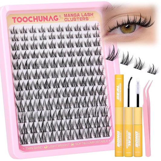 Manga Lash Clusters Kit 8-14mm Natural Eyelash Clusters DIY Lash Extension Kit Anime Lashes Clusters Thin Band Individual ...