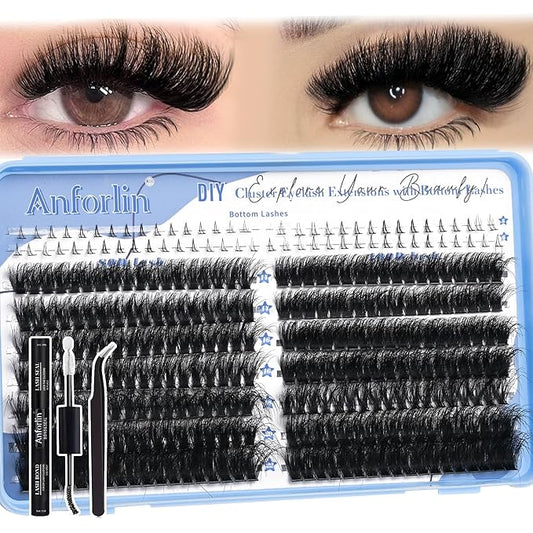Lash Clusters Kit 316pcs Lash Extension Kit 80D+100D Lash Clusters with Bottom Lashes 14-22mm Thick Volume Individual Lash...